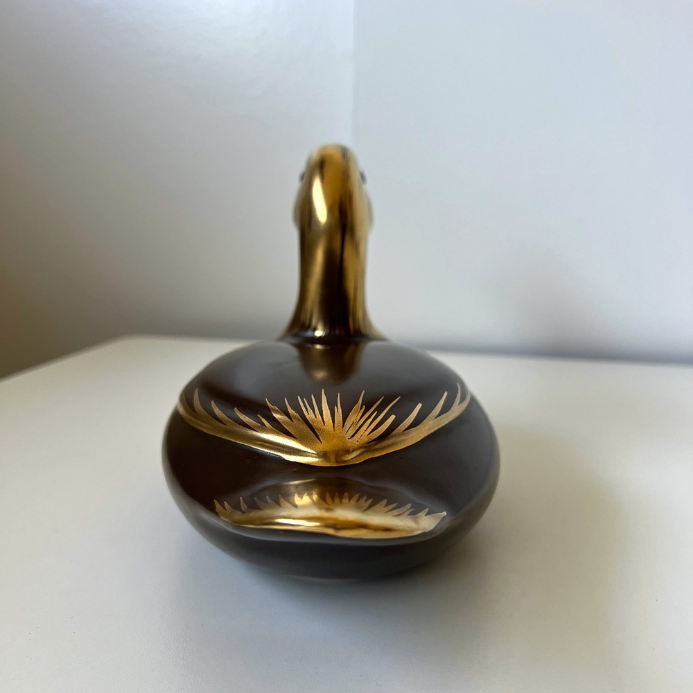 Vintage Brown Gold Ceramic Duck Figurine Mid Century Modern Bird Decor 12" - Picture 4 of 12